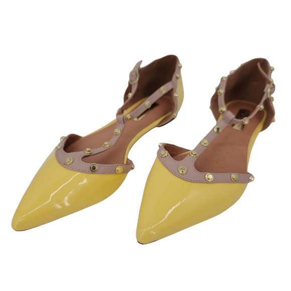 Halogen Olson Size 7 Pointy Studded Flats Pointed Toe Womens Yellow Gold Leather - Picture 3 of 10